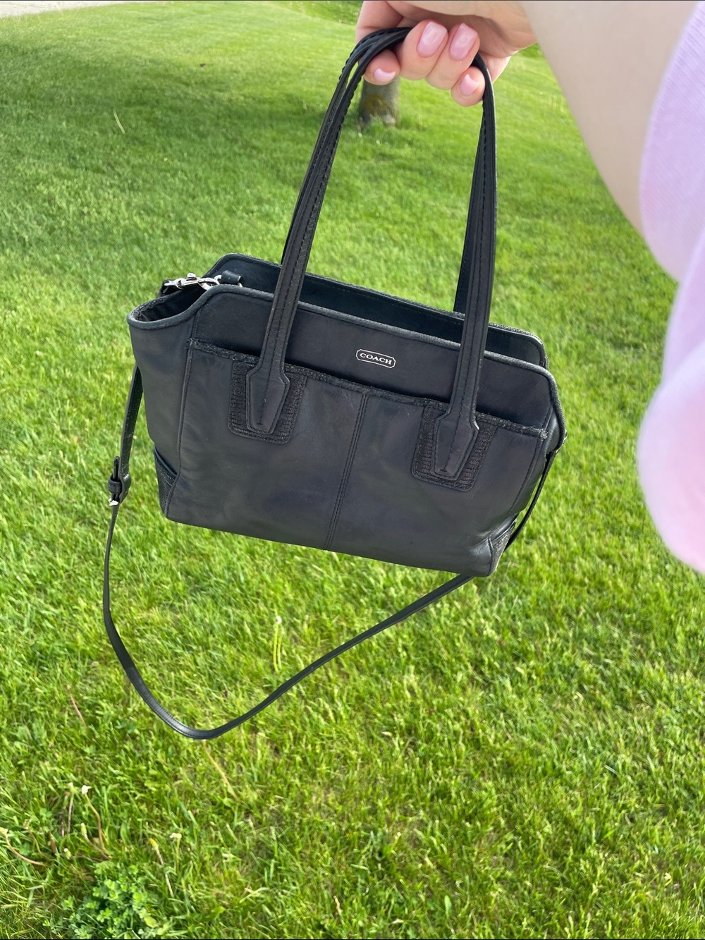 Coach Black Leather Shoulder Tote with Removable Strap